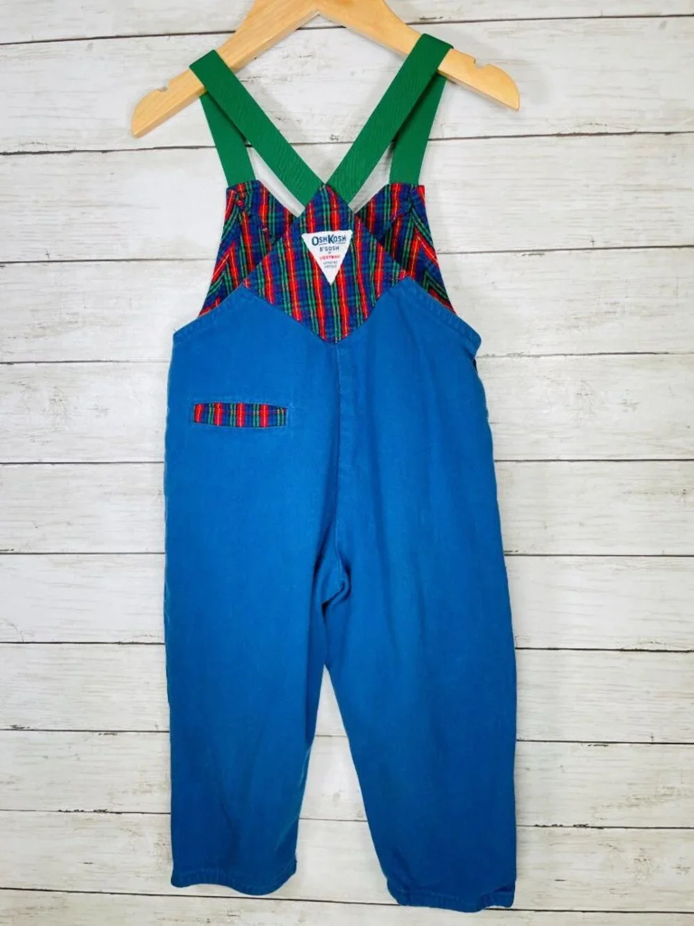 Vintage OshKosh Plaid Vest Elastic Suspender Overalls Romper Outfit 3T